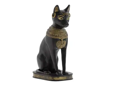 Ancient Egyptian Cat Statue Black Low-poly 3D model