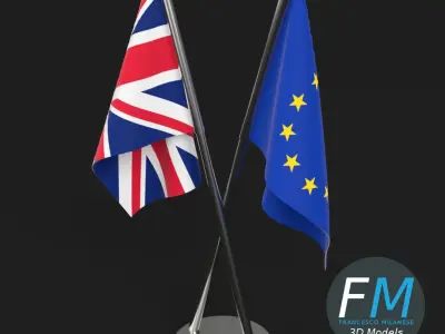 Cross pole tabletop flags 3D model