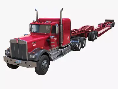 Kenworth W900A lowboy semitruck Low-poly 3D model