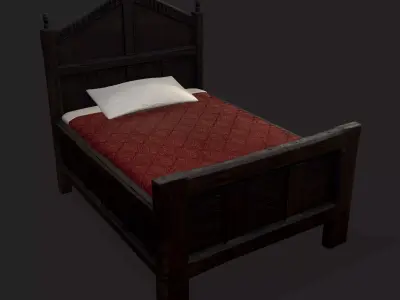 Rustic Medieval Twin Pannel Bed Low-poly 3D model