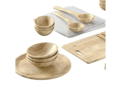 SET OF light MANGO WOOD SALAD SERVERS accessories 3D model