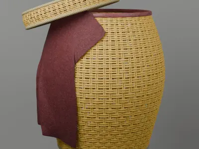 Wicker Laundry Basket with Cloth 3D model