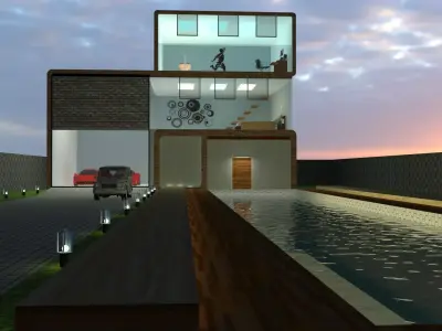 Modren House  with work space 3D model