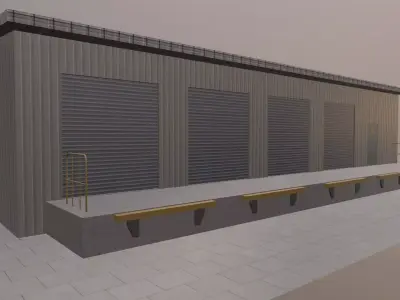 Warehouse steel building with doors and windows Free low-poly 3D model