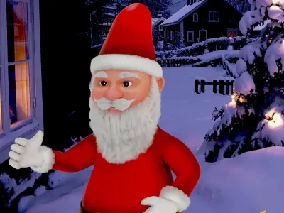 Fur Cartoon Santa Claus with gifts Low-poly 3D model