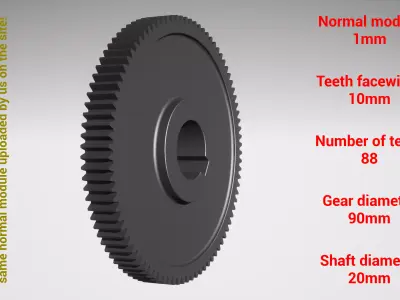 Cylindrical gear - paired - z88 m1 D90 d20 3D print model