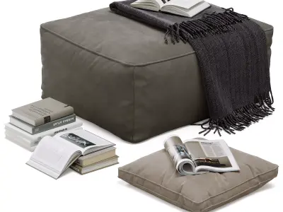 Floor decor set 001 with pouf and books 3D model