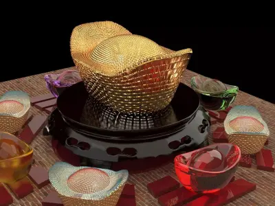 Chinese gold ingot   3D model