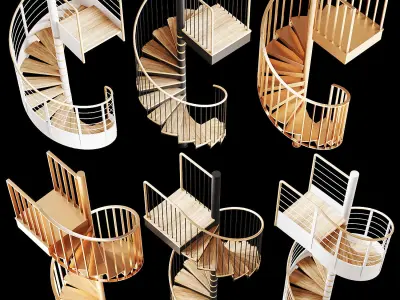 Set of spiral staircases 3D model