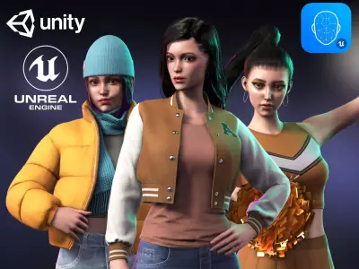 Casual Wear Girls Pack 3-Streetwear Realistic Stylized Character Low-poly 3D model