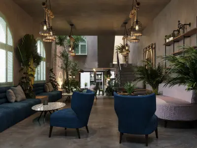 Coffee Shop Tropical design Realistic render 3D model