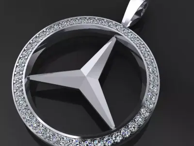Pendants 1 mercedes benz logo pendant gold with diamonds Free 3D print model