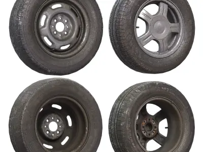 Old wheels for car PBR 3D model