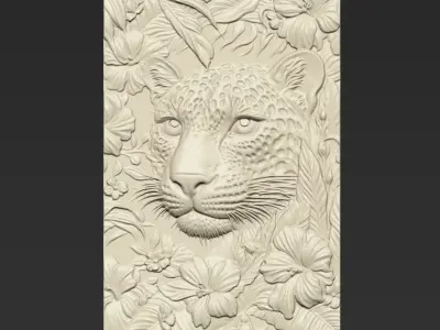 Leopard Head with Flowers Background  A65 3D print model