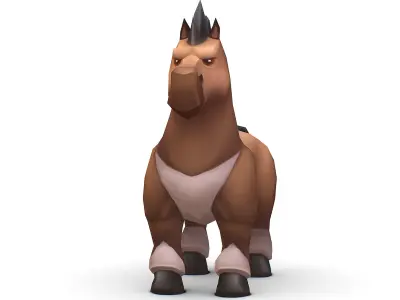 Cartoon Medieval Brown Horse MMO Animal Low-poly 3D model