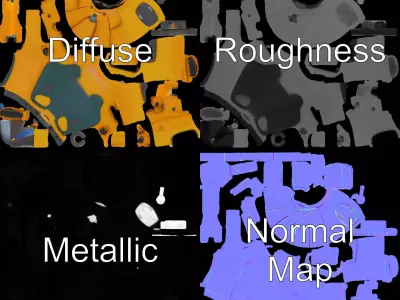 Vibrant Orange Pistol model pack Low-poly 3D model