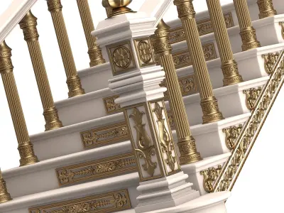 Carved Stair 05 White Low-poly 3D model