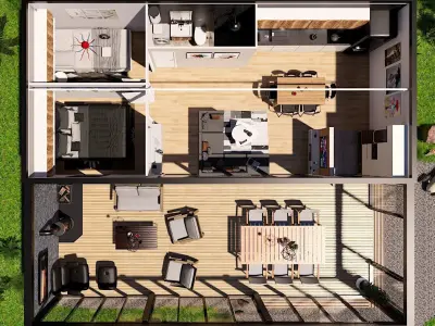 mobile home vacation house w winter garden K38 Low-poly 3D model