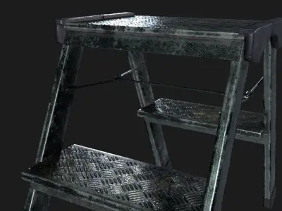 Stepladder metal step stool Low-poly 3D model