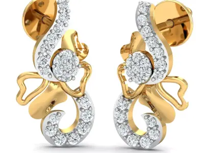 Earring 3dm STL FBX OBJ Render Details diamond pendant gold 3D print model