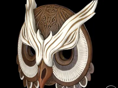 Wooden Owl Mask Pbr Low-poly 3D model