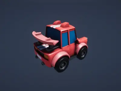 Red cartoon toy car for video games Low-poly 3D model