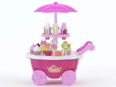 Ice Cream Cart Pink Low-poly 3D model