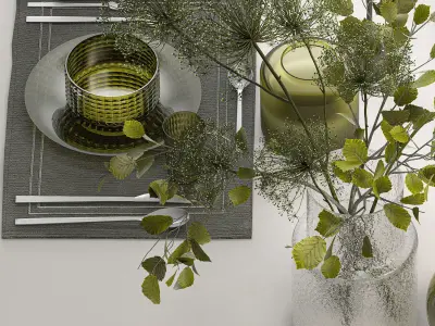  Table Setting For 4 Persons With A Bouquet 3D model