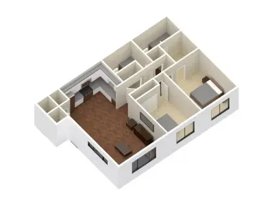 2 Bedroom 2 bathroom apartment unit model modern architectural  Low-poly 3D model