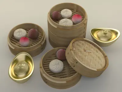 Chinese  bamboo steamer 3D model