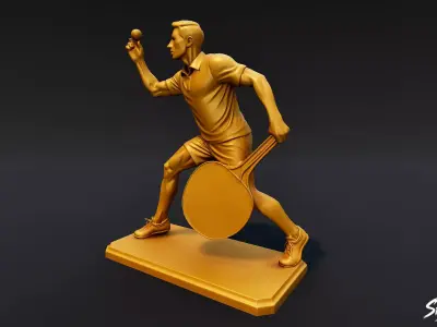 Golden Table Tennis Statue Low-poly 3D model