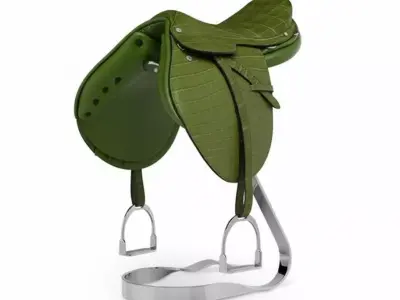 Elegant Equine Saddle Crocodile Leather with Silver Accents Low-poly 3D model