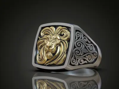 Lion Head Signet Ring   3D print model