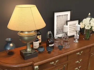 Classic European style Sideboard and Decoration 3D model