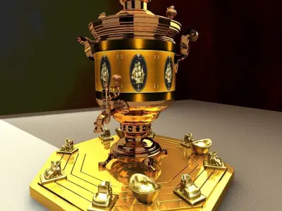 Chinese gold ingot with bronze wine container 3D model