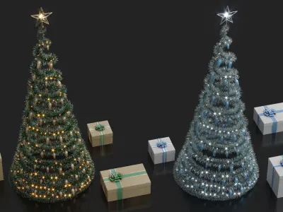 Decorated Spiral Christmas tree with gifts boxes set  3D model