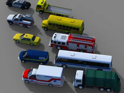 Utility Vehicles Pack High Quality Low-poly 3D model