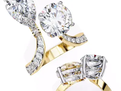 Dual Stone Luxury Rings Collection STL and 3DM  CAD Models 3D print model