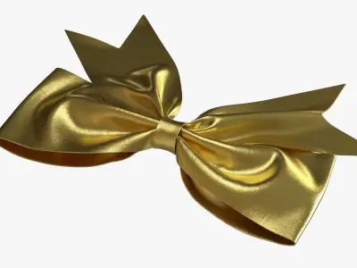 Small ribbon decoration gold metallic 3D model