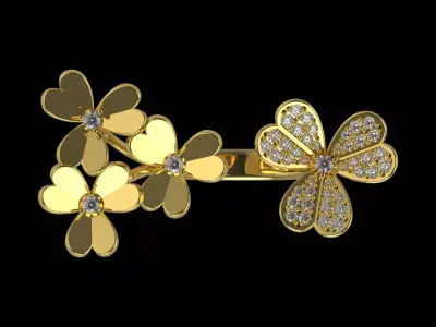 Luxury Yellow Gold Jewelry Ring with Flower Design jr00219 3D print model