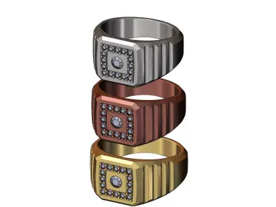 Fluted 3mm diamond square signet ring US sizes 7 8 9  3D print model