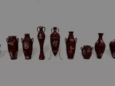 vase set egyptian Low-poly 3D model