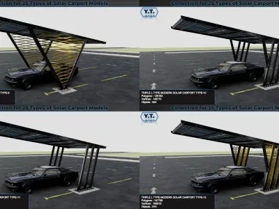 Collection for 25 Types of Solar Carport Models 3D model