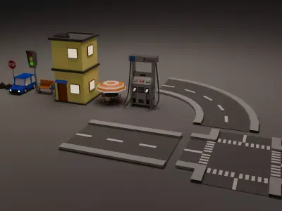 City Assets Pack Low-poly 3D model