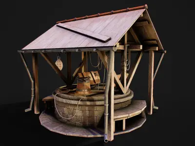 Stone well Low-poly 3D model