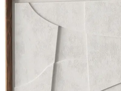 White relief artworks in wooden frame Low-poly 3D model