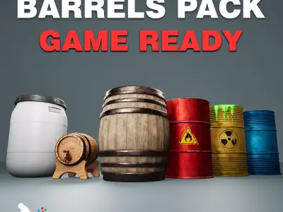 Barrels Pack - Game Ready Low-poly 3D model