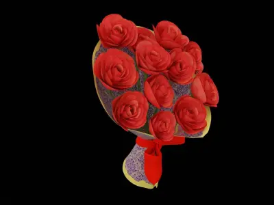 Red Flowers Bouquet Low-poly 3D model