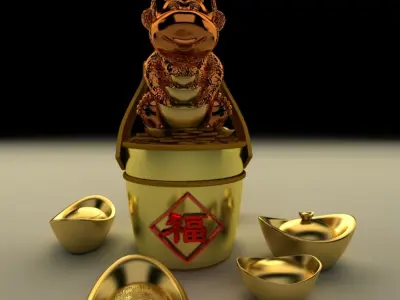 Chinese Gold Ingot Low-poly 3D model
