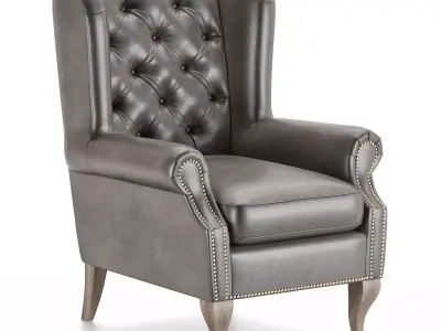 Emerald Green Button Pressed Wing Chair Low-poly 3D model